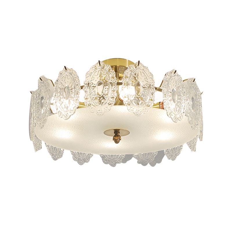 Drum Shape Flush Ceiling Lights Modern Style Glass 6/8 Lights Flush Mount Fixture in Clear