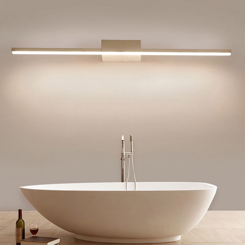 1 Light Metal Linear Mirror Wall Lighting Modern Style Wall Mounted Light Fixture in White