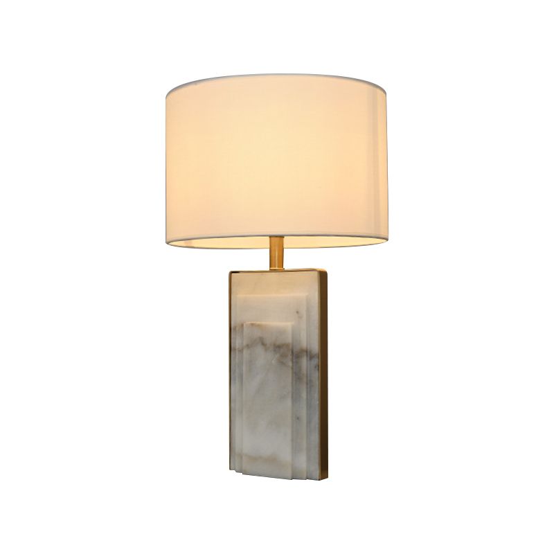 Tissu de lampe nocturne cylindrique minimaliste Lumière de table de chevet simple avec support en marbre en noir / blanc / ivoire