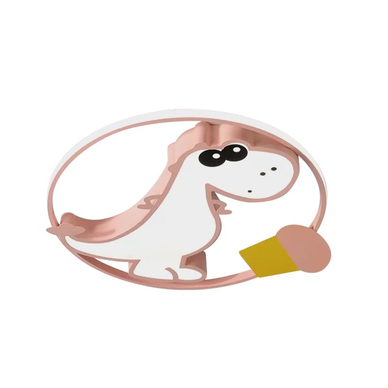 Macaroon Dinosaur/Fish Flush Mount Acrylic LED Nursery Close to Ceiling Lighting Fixture with Ring in Pink/Blue/Green
