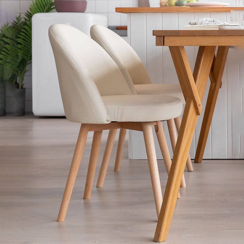 Modern Style Wood Chair Upholstered Fabric Dining Side Chair (Set of 2)
