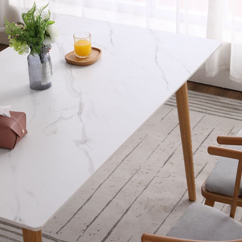 Mesa de comedor de piedra sinterizada moderna Mesa rectangular con madera maciza de cuatro patas