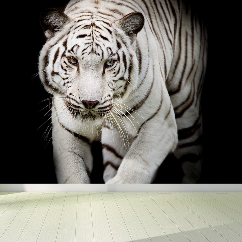 Modern Tiger Mural Non-Woven Texture Waterproofing Black Wall Art for Girls Bedroom