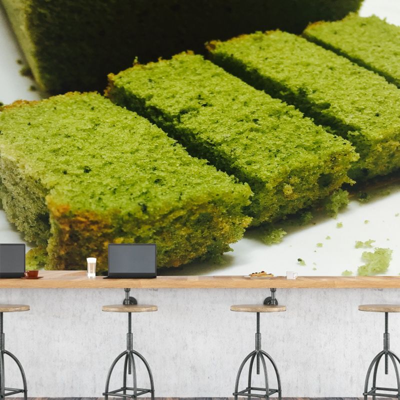 Matcha-flavored Dessert Murals Wallpaper for Dessert Shop, Stain Resistant