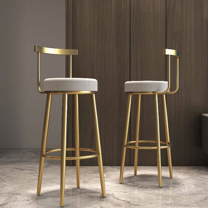 Glam Low Back Dining Stool Metal Armless Bar Stool with Cushion