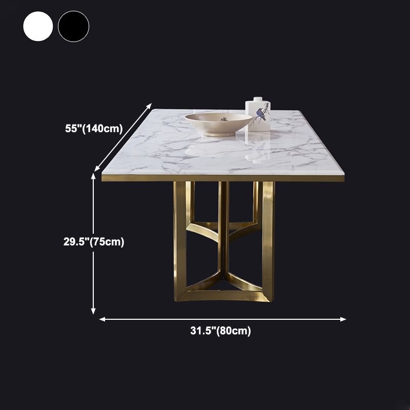 Luxury Sintered Stone Top Kitchen Table Rectangle Table with Gold Double Pedestal