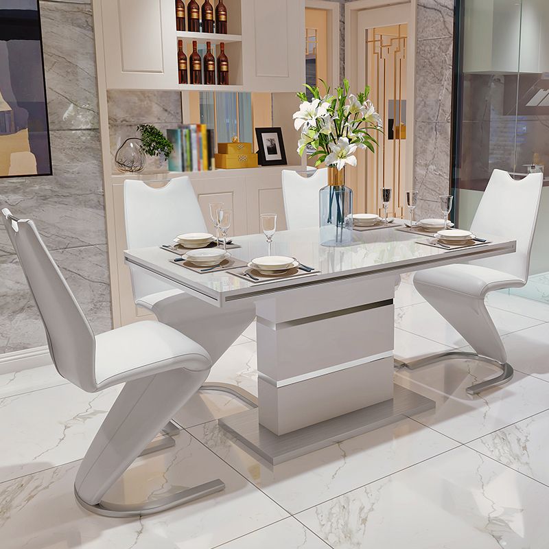 Luxury Artificial Wood Dining Table Rectangle White Table with Metal Pedestal