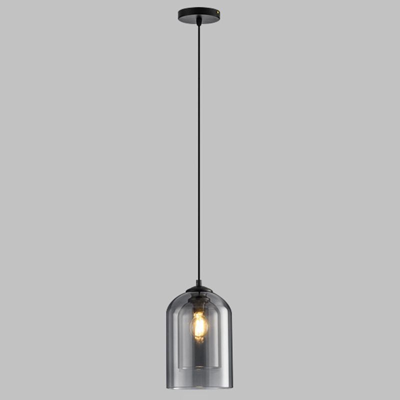 Double Glass Bell Hanging Lamp in Modern Concise Style Lacquered Iron Pendant Light for Bedroom