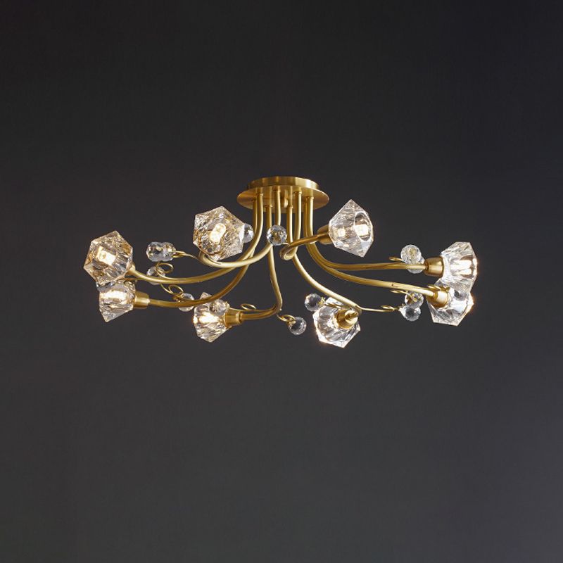 Sputnik abgeschrub Kristalldecke Flush Minimalismus 8 Köpfe Gold Flush Mount Lighting