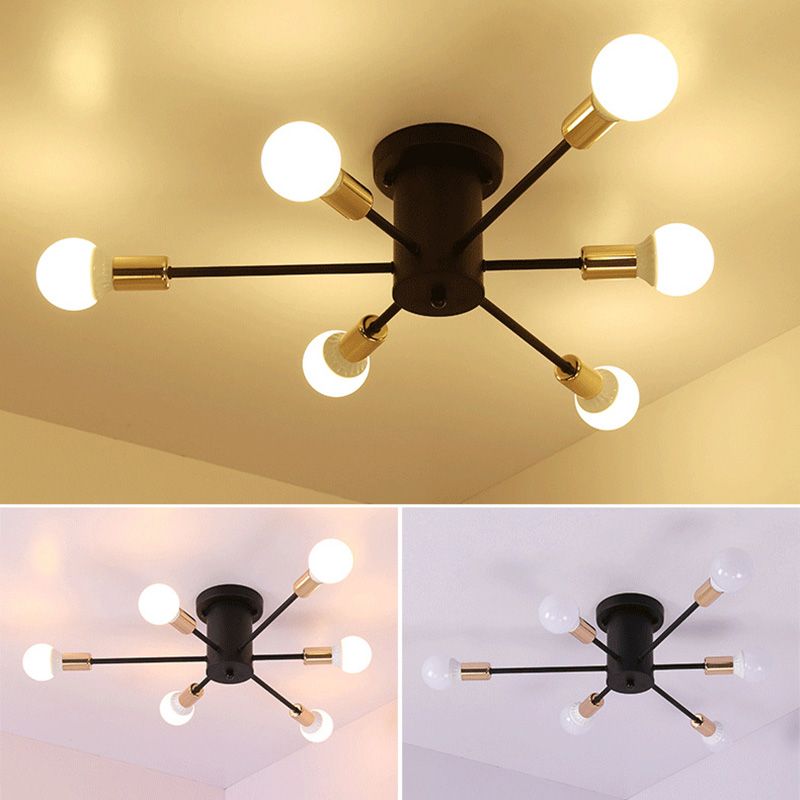 Lacquered Ceiling Light in Industrial Retro Style Sputnik Metal Semi Flush Mount for Bedroom