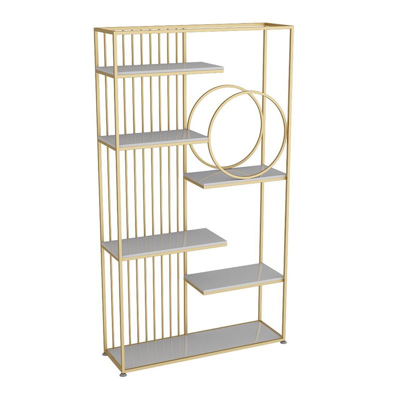Metal and Wood Shelf Bookcase Open Etagere Book Shelf with 6 Shelves