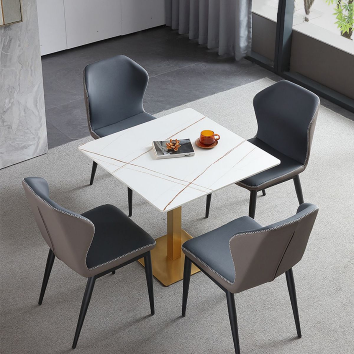 Industrial Square Esstisch gesinterte Steintisch mit Metallbasis für Zuhause