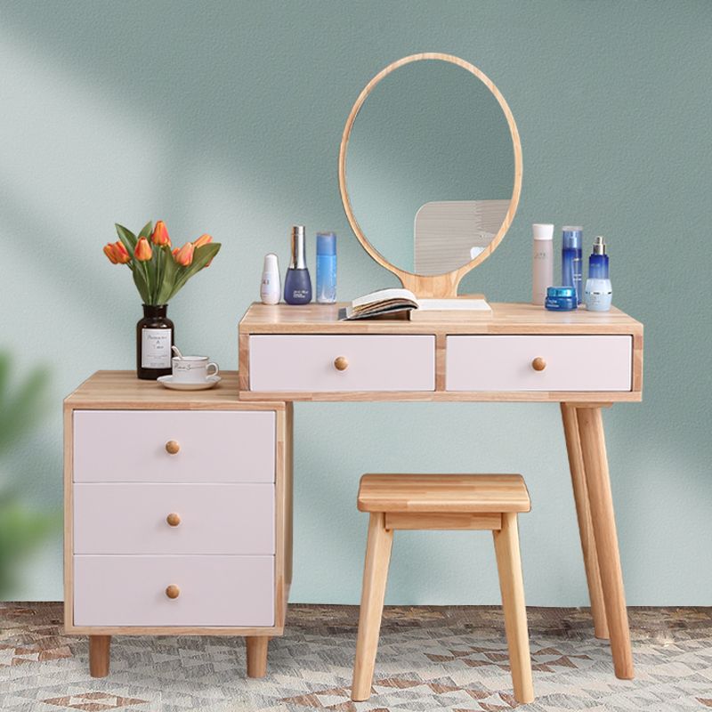 Scandinavian 5- Drawer Solid Wood Mirror Vanity Makeup Table