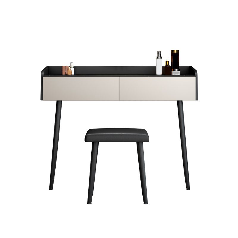 Black Stone Top Vanity Desk Contemporary 2 Drawers Dressing Table with Stool