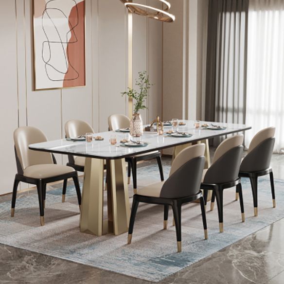 Minimalist Style Marble Dining Set with Traditional Height Table and Double Pedestal Base