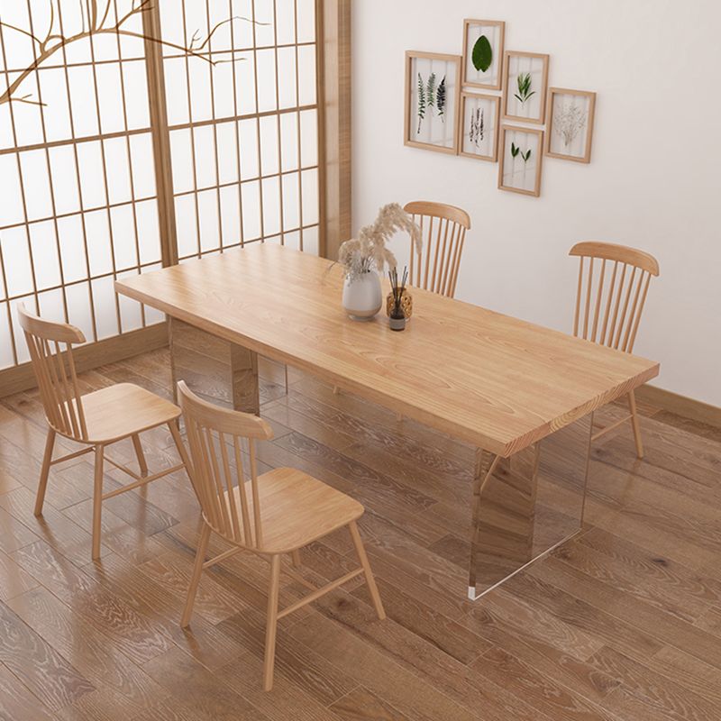 Moderne dennen vaste houten tafel rechthoek eettafel met acryl dubbel voetstuk voor restaurant