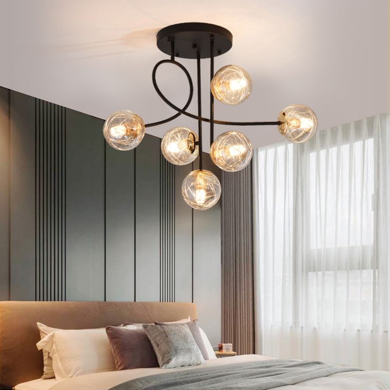 Balle semi-rince plafonnier Verre moderne 6 lumières chambre à coucher