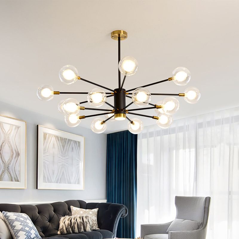 Post-Modern Starburst Hanging Chandelier Light Clear Globe Glass Ceiling Chandelier for Living Room