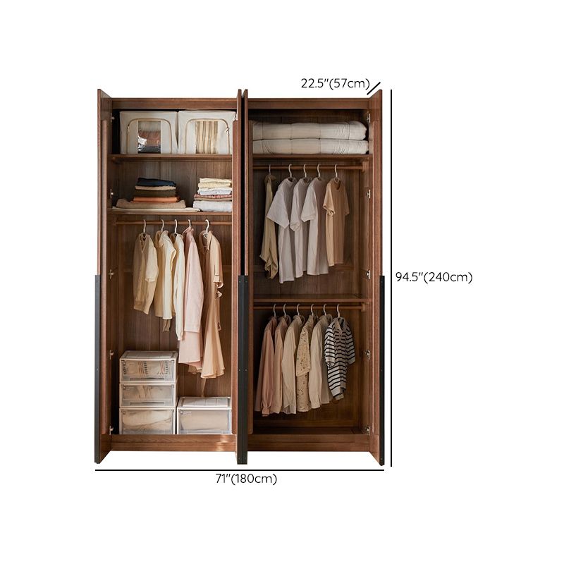 Solid Wood Frame Wardrobe Freestanding Wardrobe Armoire with Shelves and Clothes Rail