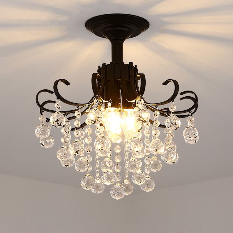Crystal Ball semi-inbouwlamp moderne slaapkamer met 3 hoofden dicht bij plafondlamp in zwart