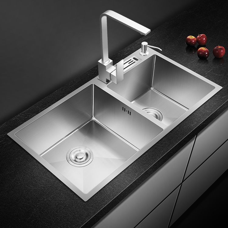 Double Bowl Kitchen Sink Stainless Steel Workstation Sink with Drain Assembly