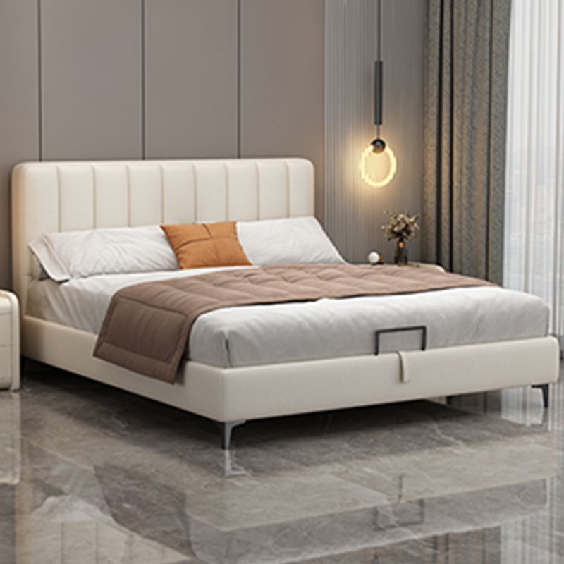 Glam Wooden Bed Frame Faux Leather Standard Bed with Legs for Bedroom