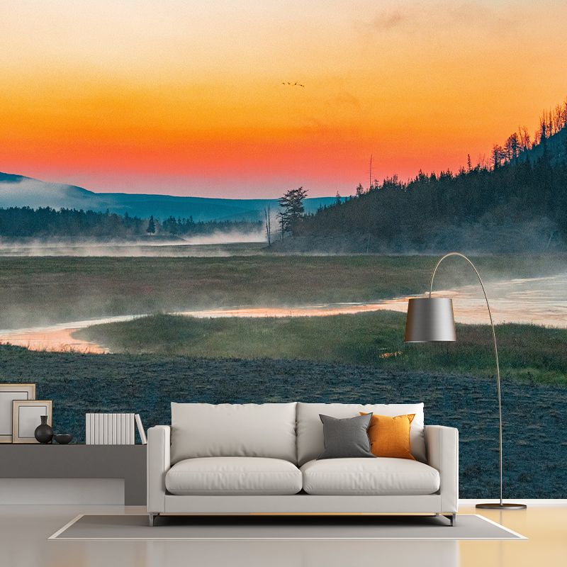 Sunset Photography Pattern Mildew Wall Mural Horizontalt for Living Room