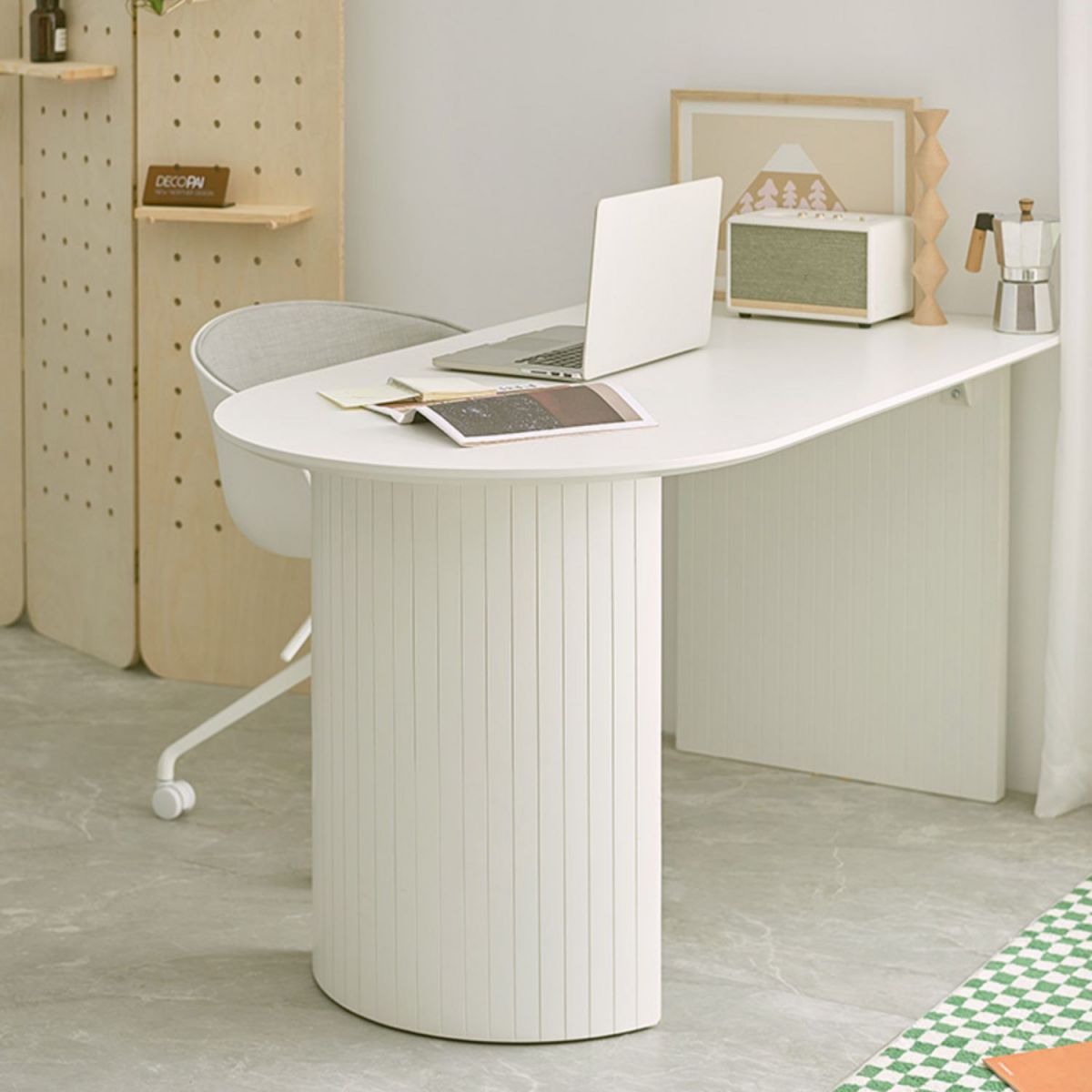 Sintered Stone and Ash Wood White Table Modern Dining Table with Double Pedestal