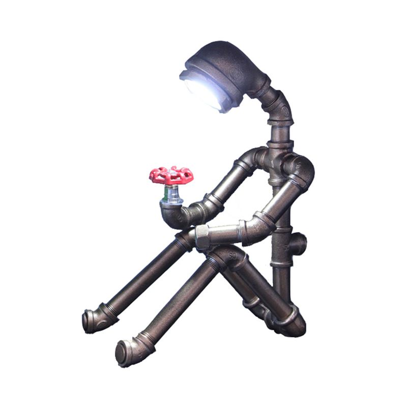 Lampada da comodino da letto per tubo-tubo da tubo in stile industriale in stile 1 testa argento/bronzo illuminazione da tavolo