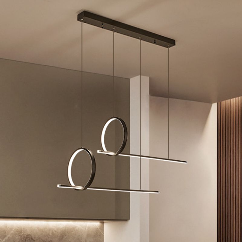 Linear and Ring Island Lighting Minimalistic Iron 1/2-Head Black LED Hanging Light Fixture