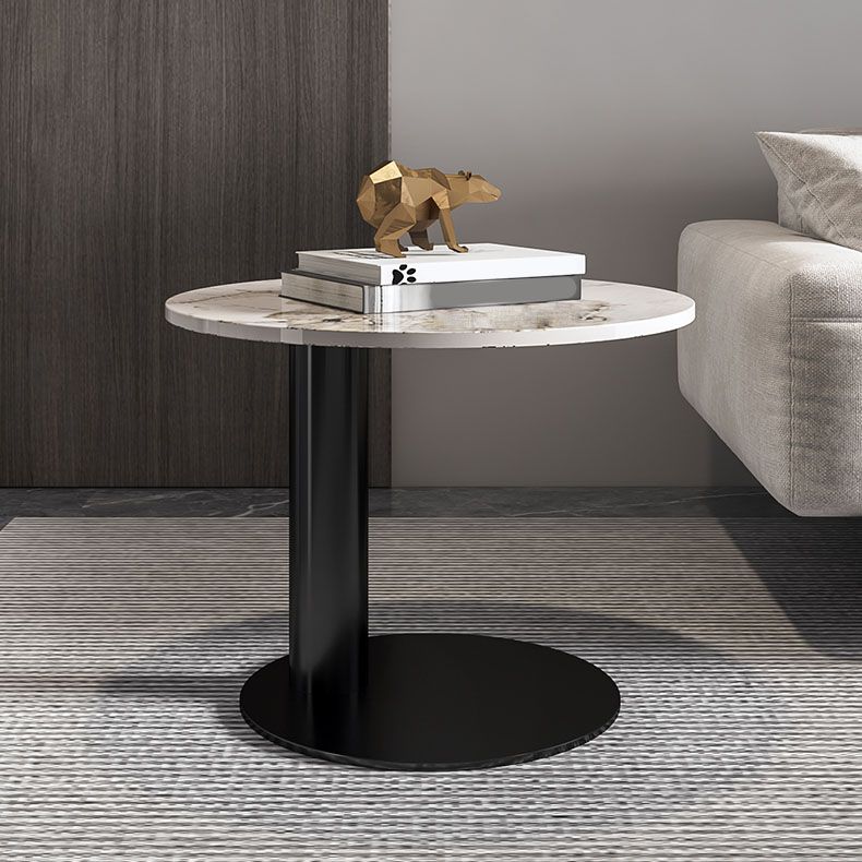 Round Coffee Table in Black Luxurious Stone Top Cocktail Table