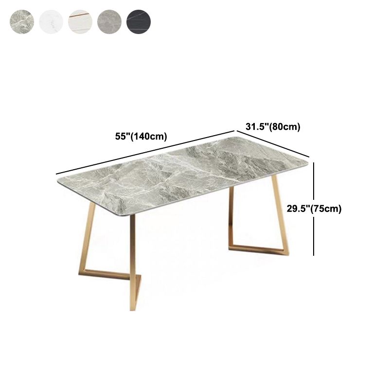 Stone Top Dining Table Industrial Rectangle Table with Sled Base