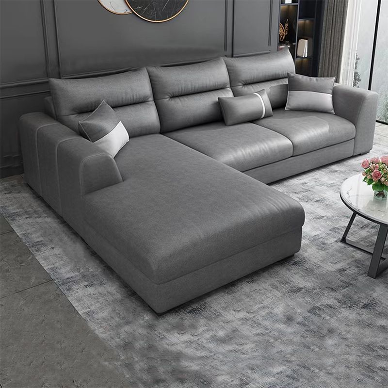 Faux Leather Sectional Stain-Resistant Square Arm Sectional with Pillowed Back Cushions