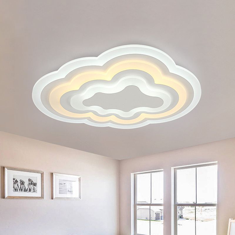Cartoon Cloud Flush Deckenleuchte Acryl Kinderzimmer LED Unterputzbeleuchtung in warmem/weißem Licht, 19,5"/23,5"/31" Breite