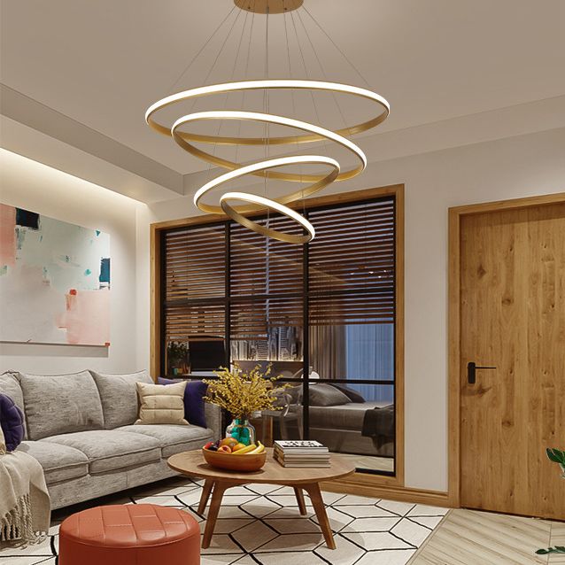 Iluminación colgante de anillo brillante externo simplicidad lobby de metal LED LED en oro