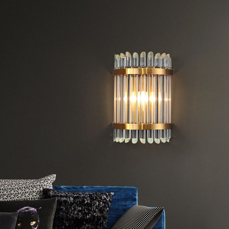 Modernist Half-Cylinder Wall Lighting Clear Crystal 1 Light Living Room Wall Mounted Lamp in Gold Finish