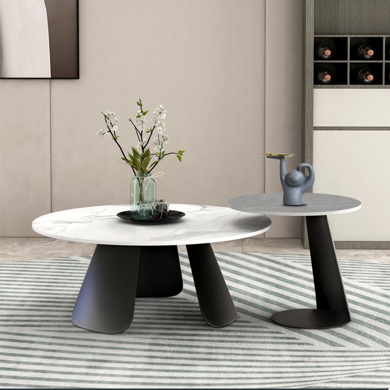 Slate and Metal Round 3 Legs Coffee Table Modern Table for Living Room