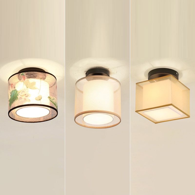 Inbouw plafondlamp in Aziatische stijl, stof, voor woonkamer, eetkamer