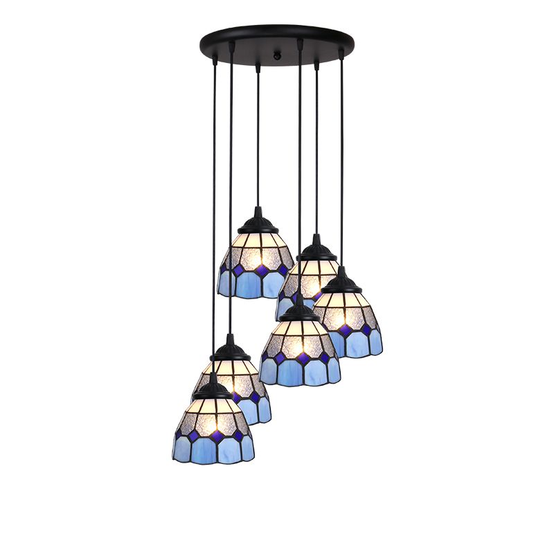 Floral Pendant Ceiling Light Handcrafted Art Glass Tiffany Style Suspension Lamp for Dining Room