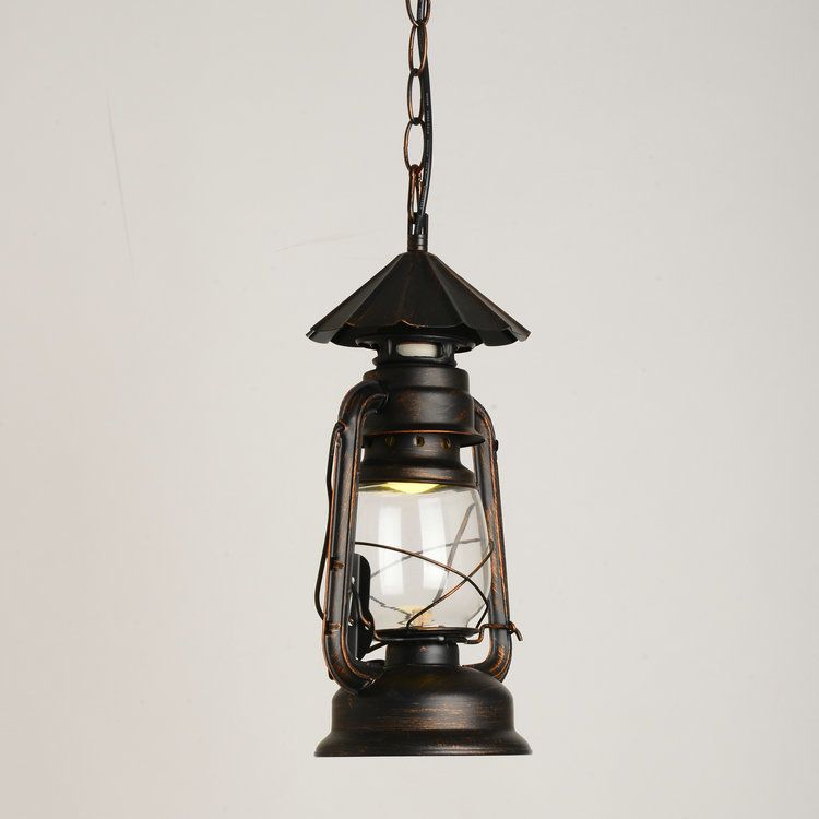 Nautical Kerosene Lantern Pendant Light Single-Bulb Clear Glass Hanging Lamp for Corridor