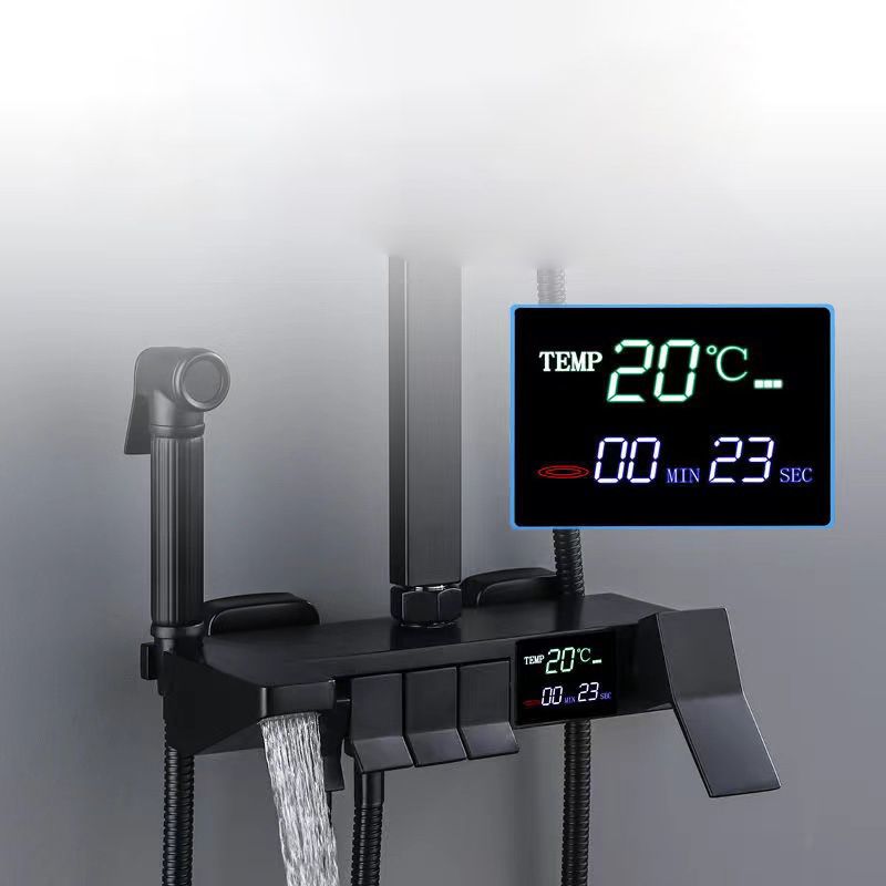 Square Metal Shower System Volume Control Dual Shower Head Shower Faucet with Shower Arm