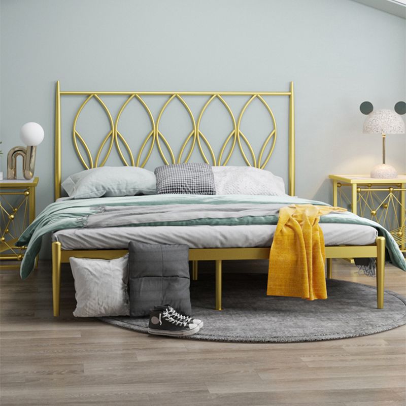 47" Tall Open-Frame Bed Glam Metallic Standard Bed with Headboard