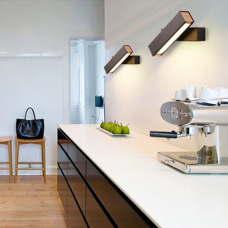 Wooden Rectangular LED Wall Lamp in Modern Simplicity Iron Rotatable Wall Sconce with Acrylic Shade