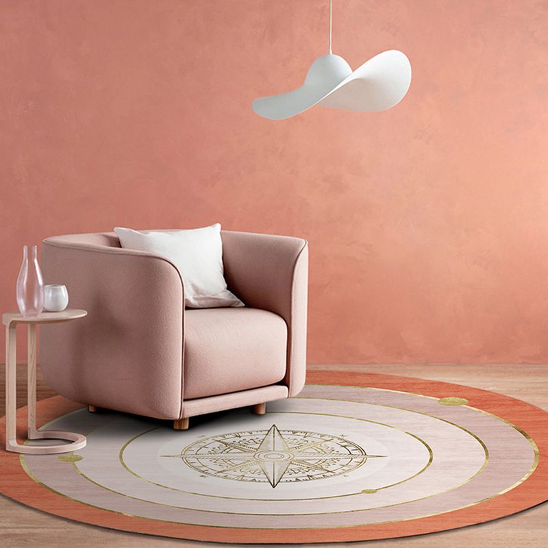 Modern Concentric Circles Pattern Rug Orange and Red Polyester Carpet Anti-Slip Pet Friendly Washable Rug for Bedroom