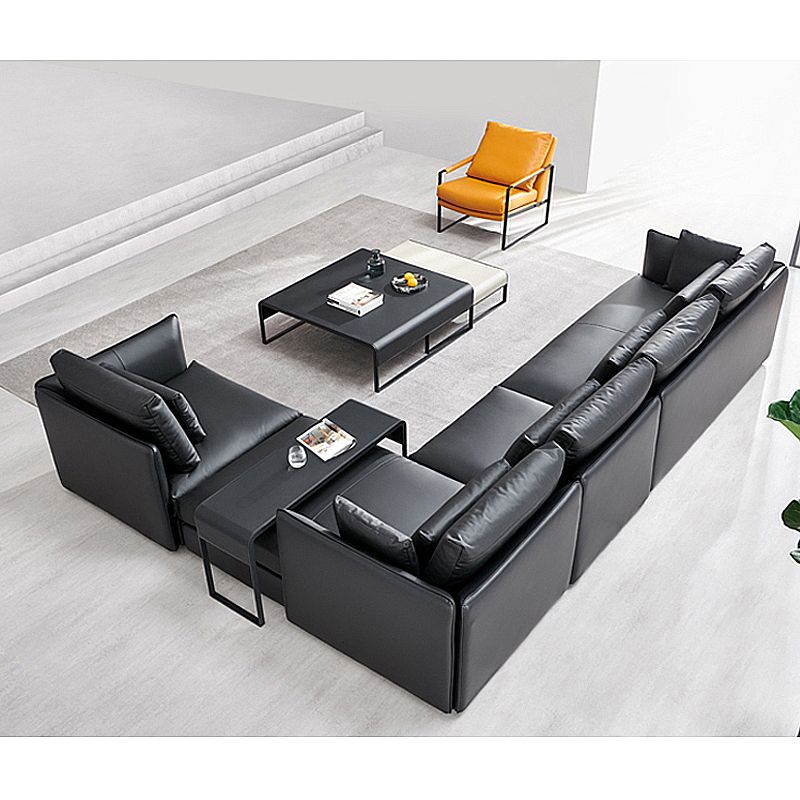 Contemporary Cushion Back Sectional Sofa 35.43"High Track Arm Sofa,Black