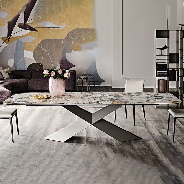 Sintered Stone Tisch für den industriellen Esstisch des Restaurants mit schwarzer Sockelbasis
