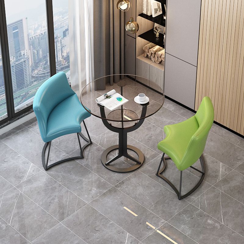 Modern Style Glass Dining Table Black Round Dinner Table with Pedestal Base