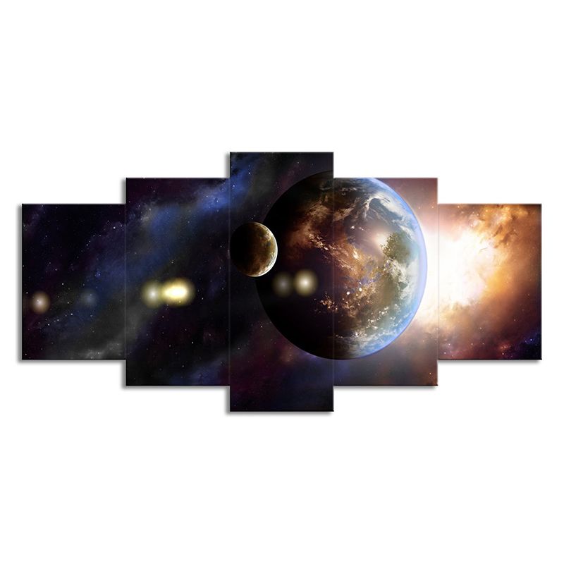Gold Outer Space Planet Canvas Multi-Piece Fictional Teens Bedroom Wall Art Print