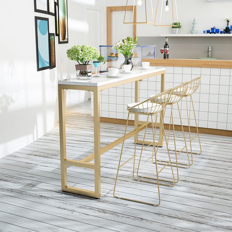 Glam Style Rectangle Bar Table White Trestle Base Bar Dining Table