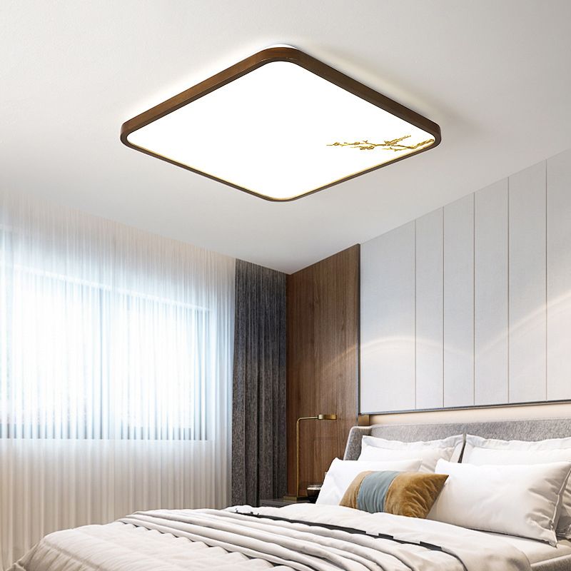 Modern Geometric LED Ceiling Lamp Wood 1 Light Flush Mount for Aisle Bedroom